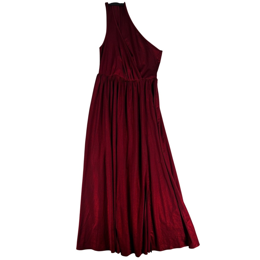 Kohl's Red Metallic Sheen Sleeveless One Shoulder Maxi Dress Women's Size S NWT